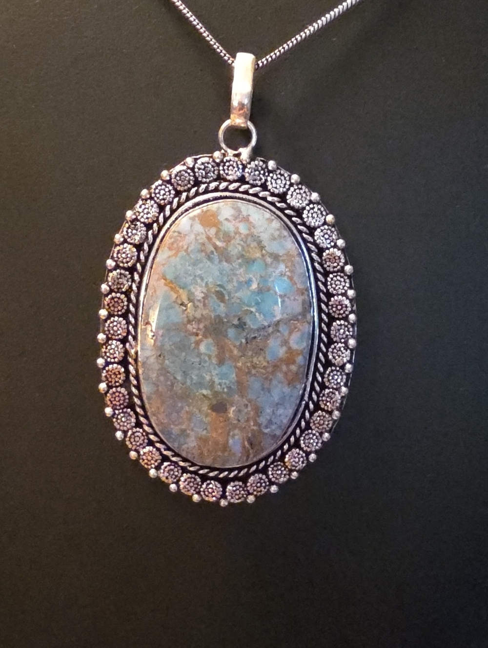 German Silver And Turquoise Pendant With 18" Chain